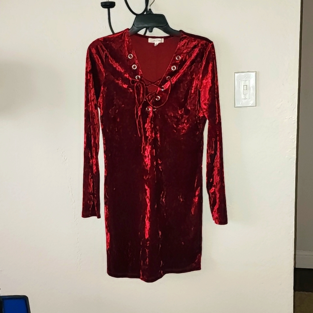 Beautiful long sleeve burgundy velvet dress